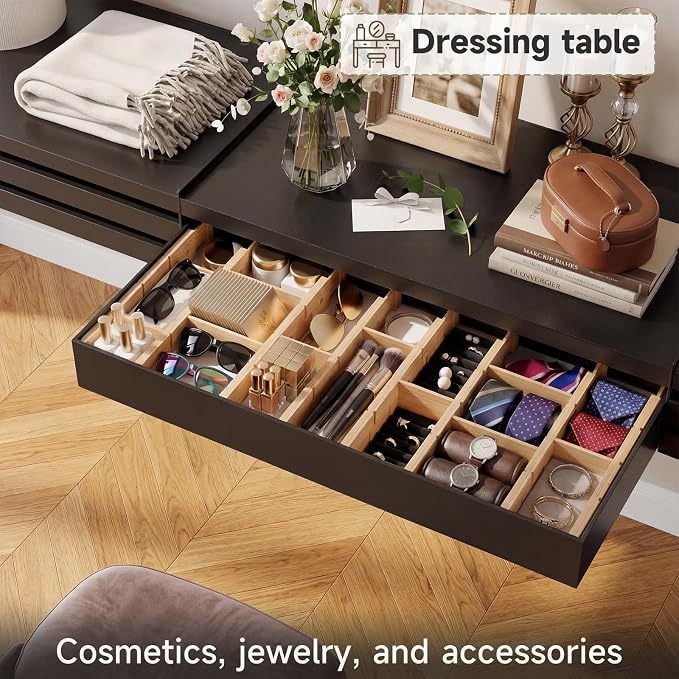 Bamboo Drawer Dividers, Expandable Kitchen Drawer Organizer | Include 8 Dividers, 8 Small Inserts and 8 Medium Inserts for Home, Office, Dressers