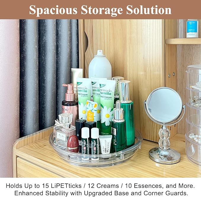 Lazy Susan 2 Pack, 9 Inch Clear Turntable for Kitchen Cabinet, Rotating Spice Rack, Pantry Organizer and Storage, Bathroom Countertop Organizing for Makeup Vanity