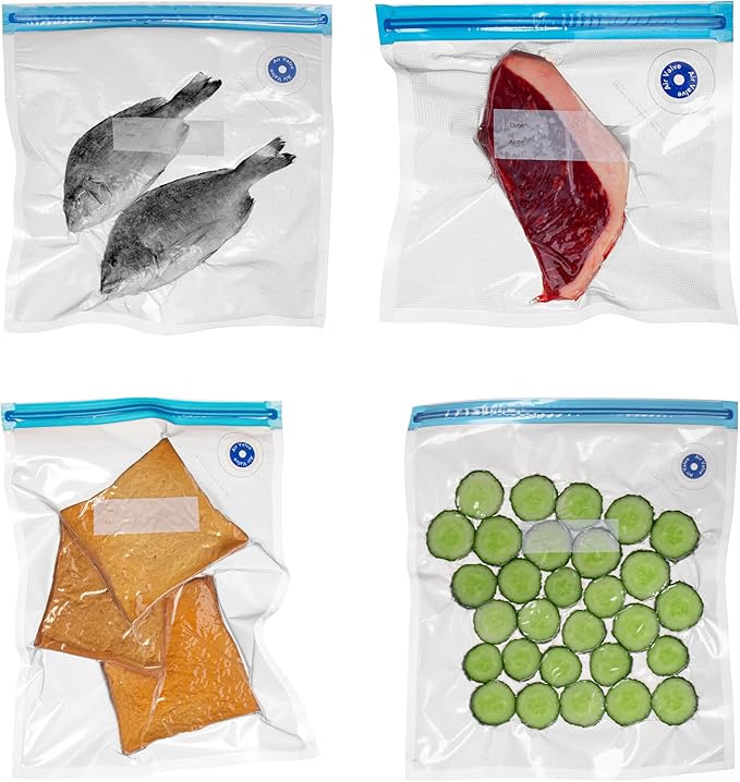 Basicwise 9" x 8" Set of 12 Reusable Airtight and Resealable Food Storage Bags Durable & Convenient Solution for Fruits Fresh Vegetables Cooked Meals & Leftovers Compatible with Most Vacuum Sealers