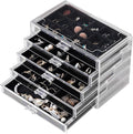 Frebeauty Acrylic Jewelry Organizer Earring Organizer Box with 5 Drawers Earring Holder Organizer with Velvet Trays Clear Jewelry Box for Women Earring Display for Rings Studs(Black) | 61 Jewelry Storage Grid for Rings Studs Bracelet,Velvet Lining,Tran...
