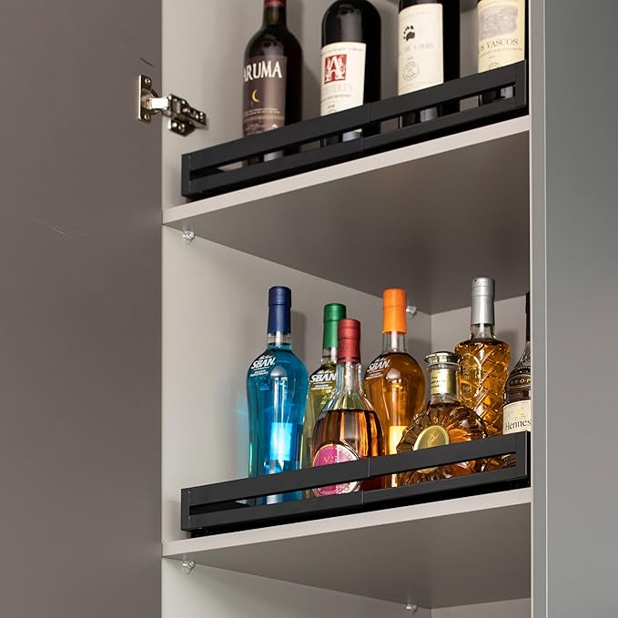 Basicwise Expandable Large Deep Drawer Organizer Adjustable Pull-Out Cabinet Storage Tray for Kitchen Organization Ideal for Cookware Dinnerware Food Containers Bakeware & Pantry Essentials, Set of 2