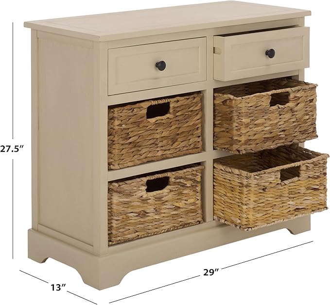 SAFAVIEH Home Collection – Herman Sand Storage Unit, 2-Drawer 4-Basket Mixed-Material Organizer, Fully Assembled (AMH5702J)