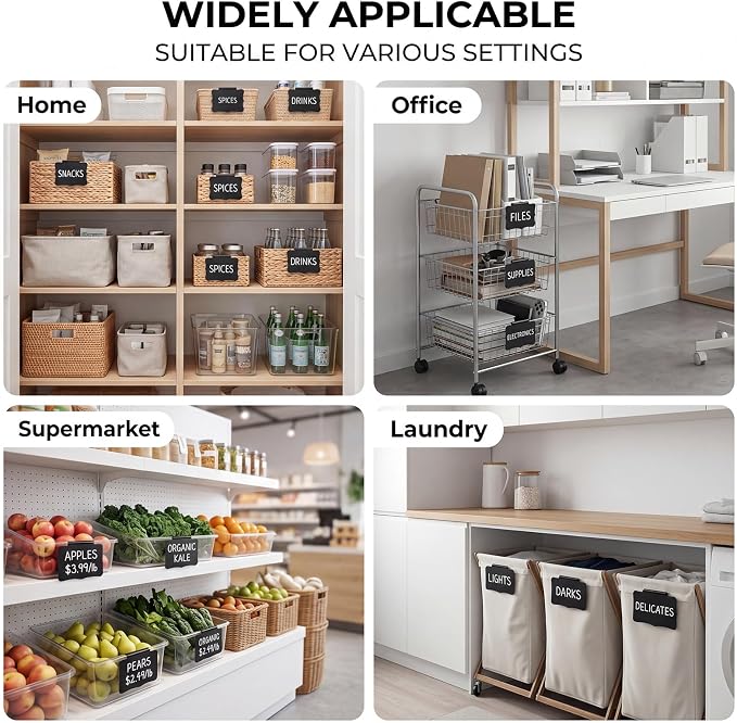 20 Pcs Basket Labels Clip On for Storage Bins, Pantry Organization with2 Markers and 2 Wipe Cloths Reusable Clip on Chalkboard Basket Tags for Kitchen Pantry Storage