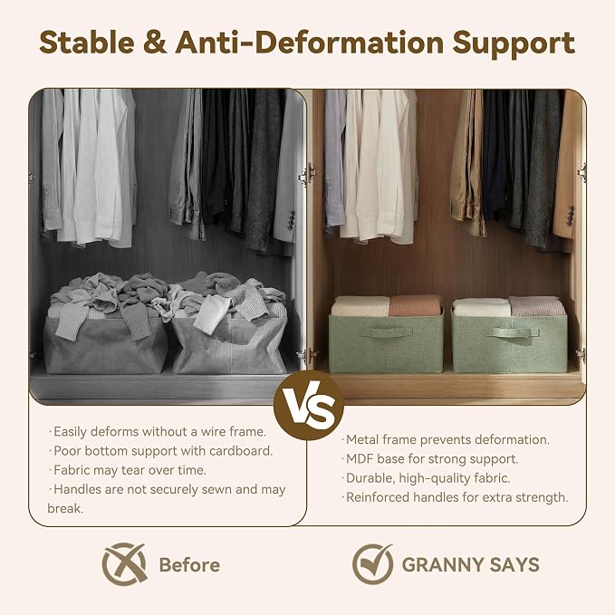 GRANNY SAYS Storage Baskets with Metal Frame, Closet Organizer Bins, Decorative Clothes Storage Bins, Foldable, Sturdy, for Organizing Shelves, Bedroom, Blankets, Books Storage, Sage Green, 2-Pack