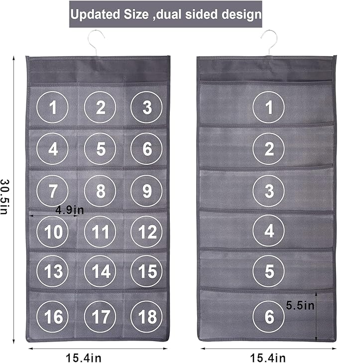 2Pcs Hanging Mesh Pockets Dual-Sided Closet Organizer for Underwear,Bra,Socks,Accessories with Hanger,Total 48 Pockets Grey