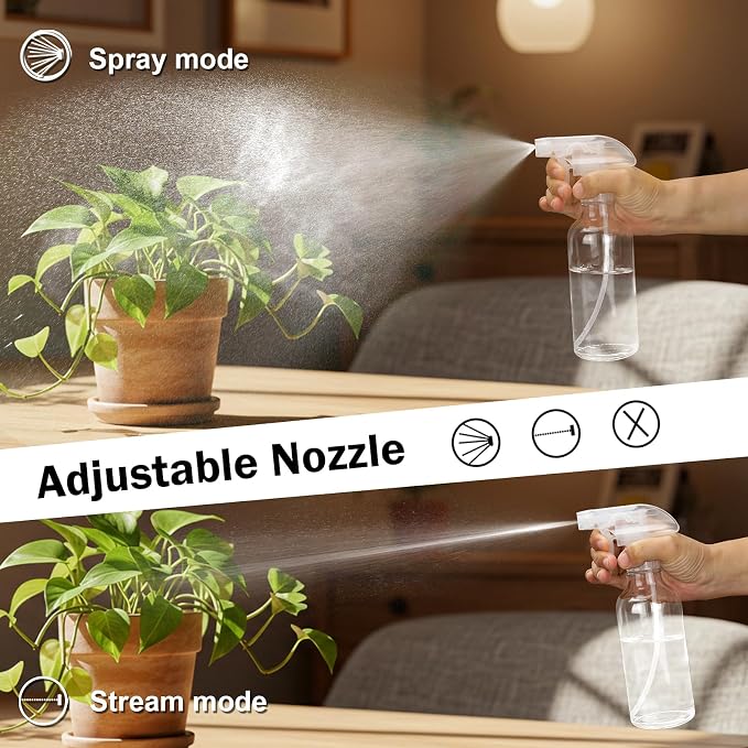 12oz Clear Glass Spray Bottle 1 Pack, Adjustable Mist Stream | Refillable glass spray containers for hair care, plant maintenance, cleaning & essential oils