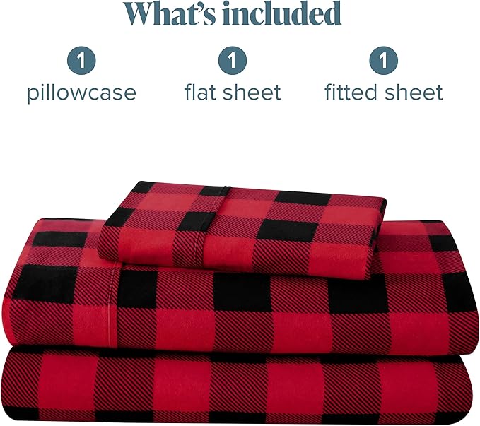 Bare Home Twin XL Sheet Set - 1800 Ultra-Soft Microfiber - Deep Pockets - Easy Fit - Extra Soft - 3 Piece Set - Bed Sheets (Twin XL, Buffalo Plaid - Red/Black)