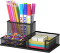 SUPEASY Pen Holder Desk Organizer, Office Supplies Pencil Holder with 3 Compartments, Desk Accessories and Workspace Organizers for Home School Classroom, Black