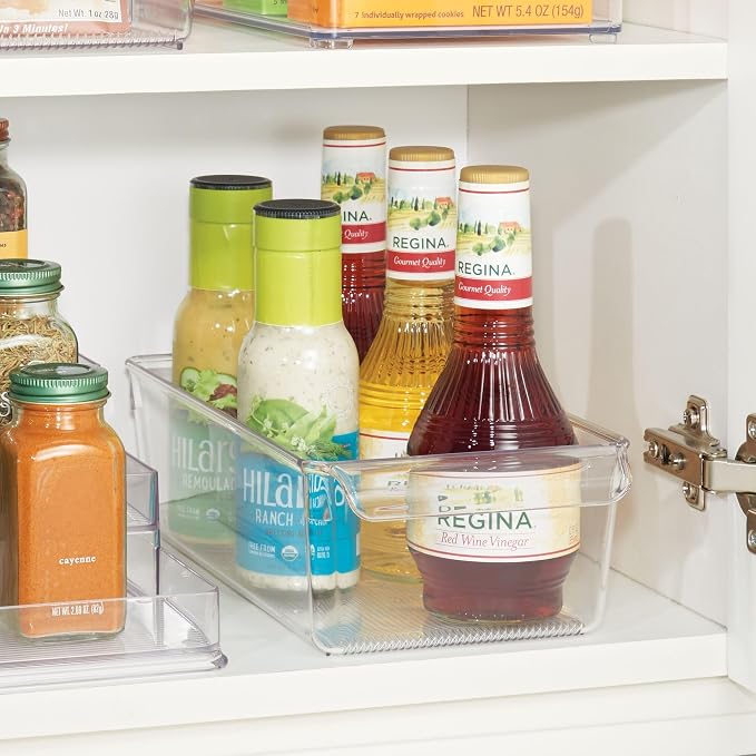 iDesign Fridge Storage Bin with Handle, Set of 4, Clear | Fridge Tray for Meats and Cheeses