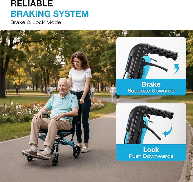 Wheelchairs for Adults Transport Chair Lightweight Foldable with Telescopic Handle, 18-Inch Seat Width Portable Folding Travel Wheel Chairs for Seniors