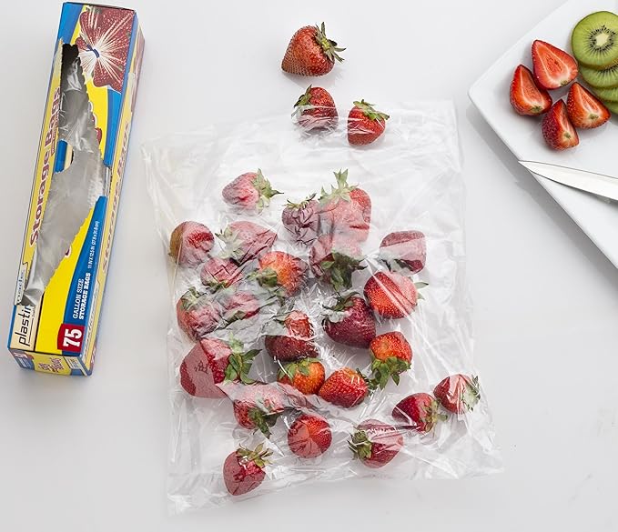 Disposable Plastic Storage Bags With Original Twist Tie, 1 Gallon Size, 75 Bags, Great For Home, Office, Vacation, Traveling, Sandwich, Fruits, Nuts, Cake, Cookies, Or Any Snacks (1 Pack)
