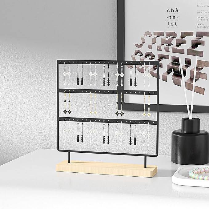 Julysky Earring Holder Organizer,Earring Holder Stand for Hanging Earrings,Earring Display Stand，Earring Organizer Stand，Earring Tree (Black, 3 Layers)