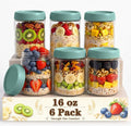 Glass Jar with Lid, Mason Jars 16 oz with Lids, Green Overnight Oats Jars | 6 Pack Glass Storage Containers with Lids, Yogurt Containers with Lids, Airtight Glass jars for Salad, Sugar, Parfait, Candy