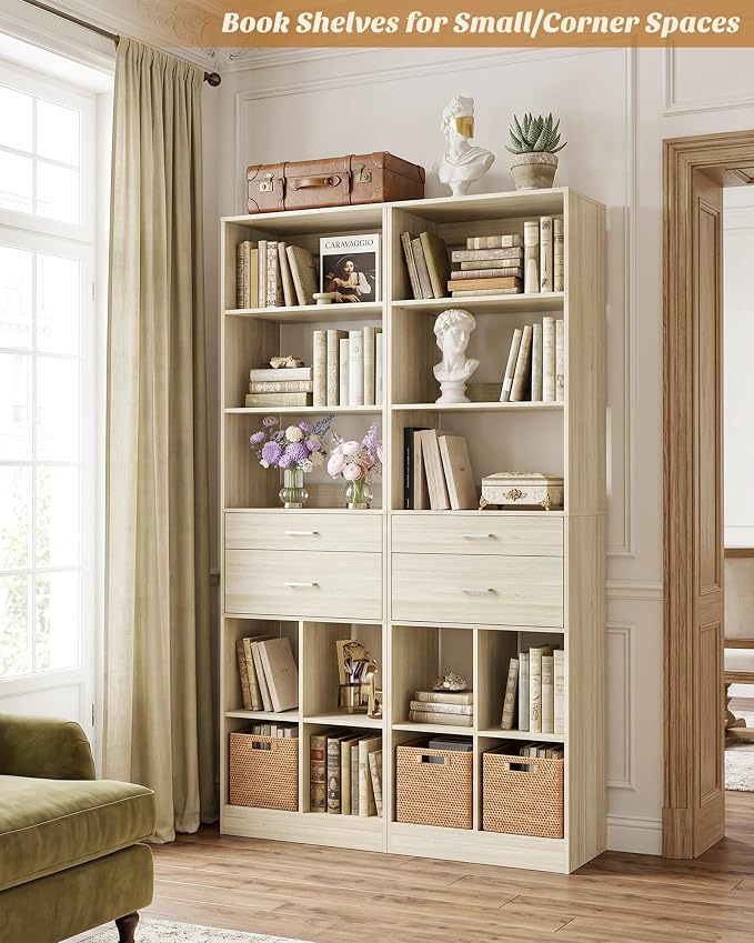 Besiost 18.9" Small Closet System with Drawers, Walk-in Closet Organizer | Small Closet Organizer for Walk in Closet, Bedroom & Nursery, Wardrobe Storage Unit, Greige Oak