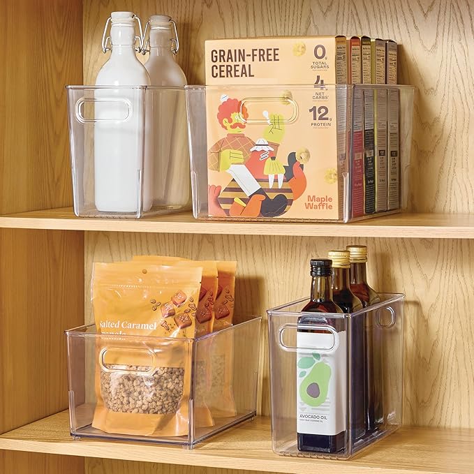 iDesign Storage Bin with Handles, Set of 2, Clear | For Kitchen, Bathroom, or Home Office, Made in USA