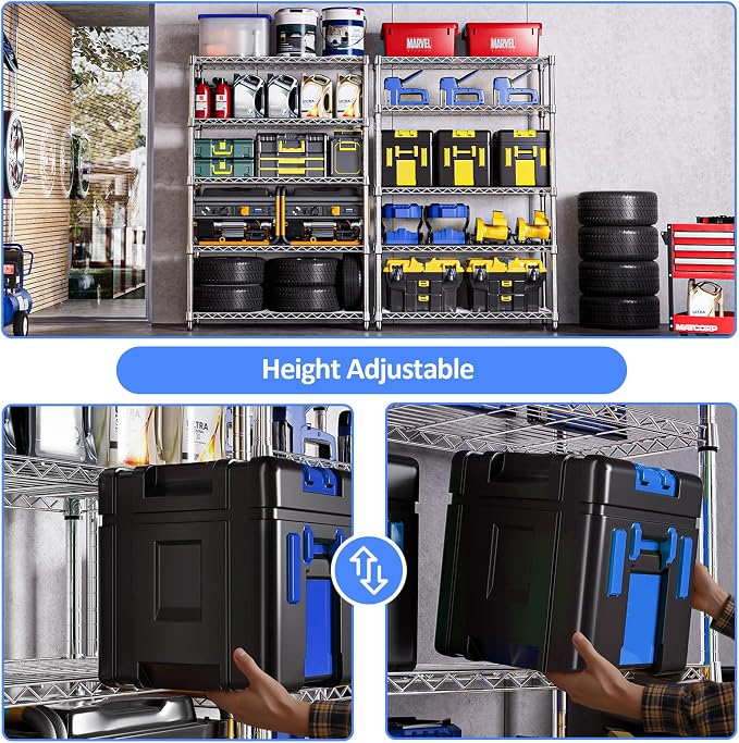 18"in Deep Heavy Duty Industrial Metal Garage Shelving for Laundry Storage | 5-Tier 1750 LBS Chrome Storage Racks and Shelving, 17.7" D X 47.2" W X 72.3" H Storage Rack for Garage, Workshop