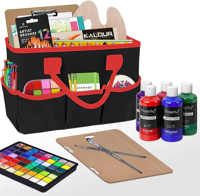 Desktop Tote and Organizer, Teacher Helper caddy Bag for Arts, Books, Stationery, Office Desk Organization, Make-up Storage with Handles for Travel (Black)