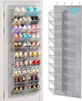 MISSLO 30 Pairs Over the Door Shoe Organizer Breathable Mesh Hanging Shoe Rack for Closet Storage with Wide Deep Pockets 10 Tier Shoes Holder Fit All the Family's Sneakers, Boots, Heels (Grey, 71")
