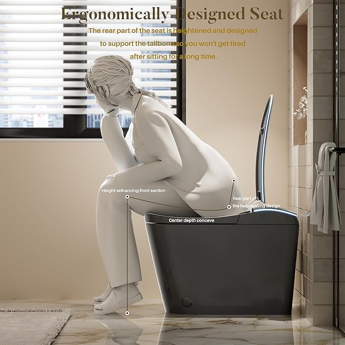 WinZo Smart toilet with bidet built in, Heated Seat,Female Cleaning, Warm Water & Dry Function, Modern Tankless Toilets, ADA Comfort Height Toilet, LED Display, Foot Sensor, 1.28GPF, 1000g MAP Flush