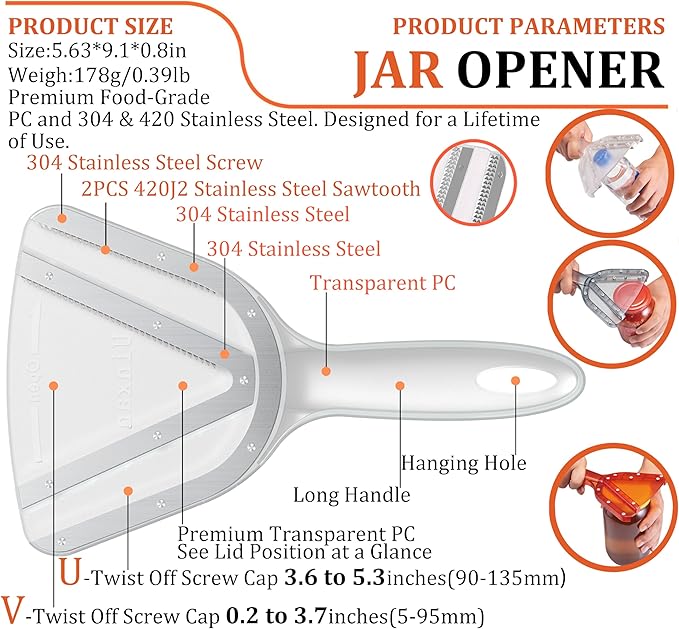 Uinxan Jar Opener for Weak Hand & Seniors with Arthritis,Easy Twist Off Bottle Caps,Patent | Unique Kitchen Gadgets,Handheld Lid Top Open for Elderly/Women/Men (Red)