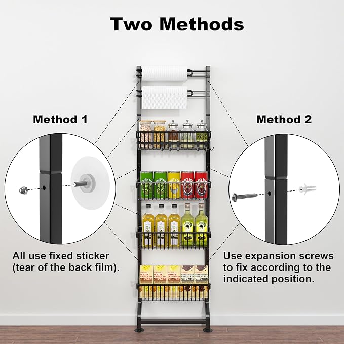 BUKFEN 6-Tier Slim Corner Shelf, Spice Rack Next to Fridge Slim, Narrow Storage Cabinet Organizer for Kitchen, Bathroom, Laundry Room