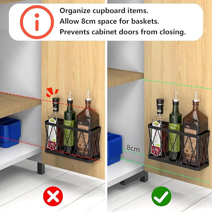 YIGII 3 Pack Adhesive Cabinet Door Organizer, Black Lid Organizer Inside Cabinet Door Storage, Slim Space Lid Holder Wall Mounted for Kitchen, Pantry, Bathroom