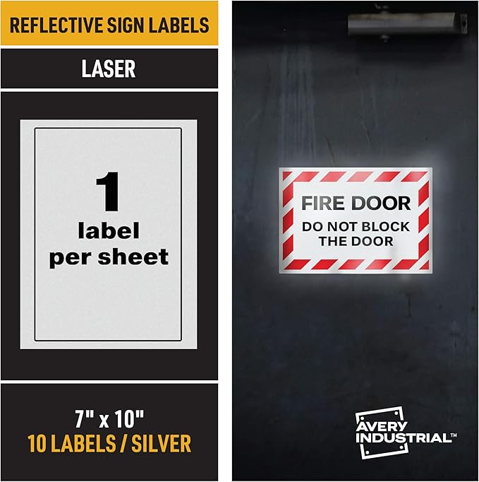 Avery Printable Reflective Stickers, 7" x 10", Silver Labels, 10 Blank Sign Decals (61582)