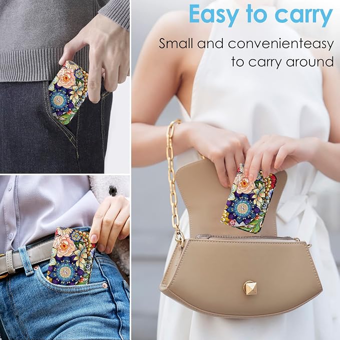 Business Card Holder，PU Leather Business Card Case Color Printing Pattern Card Holder Wallet，Pockets Magnetic Credit Card Holders for Men and Women，Mandarins