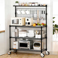 Bakers Rack with Storage & Wheels, 42In Microwave Stand Kitchen Shelves | 4-Tier Heavy Duty Storage Rack with 20 S-Hooks, Commercial Metal Utility Kitchen Cart, 42× 18× 63 Inch, Black