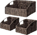 Rattan Storage Baskets, Handwoven Wicker Storage Bins with Built-in Handles, Storage Container Baskets for Shelves, Bedroom, Bathroom, Laundry Room or Kitchen(Black)