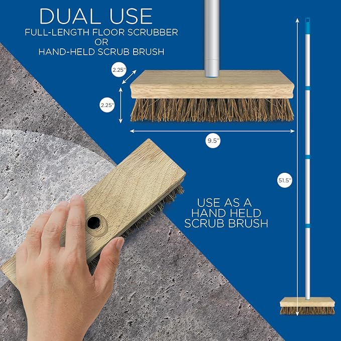 LOLA Deck Scrub Brush, 9" x 3.5" Head w/Palmyra Bristles for Outdoor Cleaning, Removes Dirt & Grime from Patios, Decks, Grout, 9 Pack