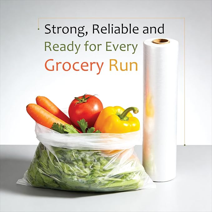 EcoQuality 18" x 24" Plastic Produce Bags on a Roll - 250 Bags/Roll - Clear Plastic Bags for Vegetables, Fruits, Bread, Pet Waste, Grocery Bags (2)