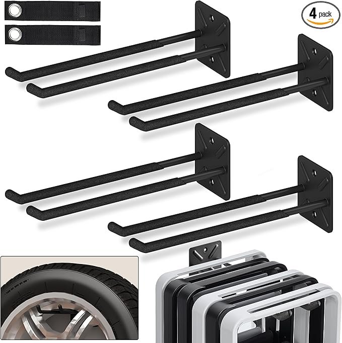 Nacial Garage Hooks, Heavy Duty Garage Hooks, 12.4 Inch Wall Mount Hangers, Max Load 200 lbs Garage Storage Utility Hook for Car Tires, Ladders, Chairs, Strollers, Power Tools, Garden Tools - 4 Pack