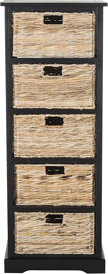 SAFAVIEH Home Collection Vedette Distressed Black 5-Drawer Wicker Basket Storage Tower (Fully Assembled)