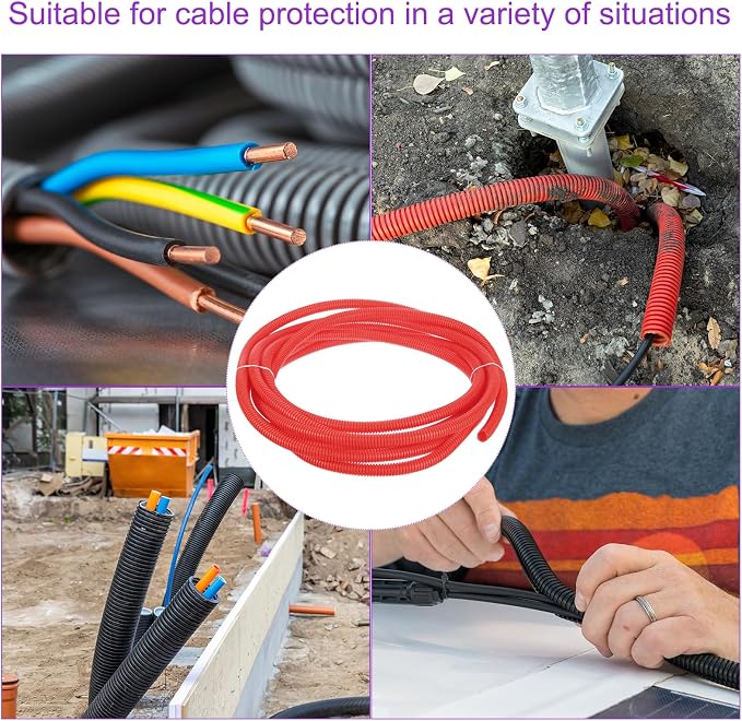 DMiotech 20ft Wire Loom Split Tubing 1/2 Inch(12.7 Mm) ID, Cord Protectors from Pet Flexible Conduit Cable Management for Office, Home, Garden, Red