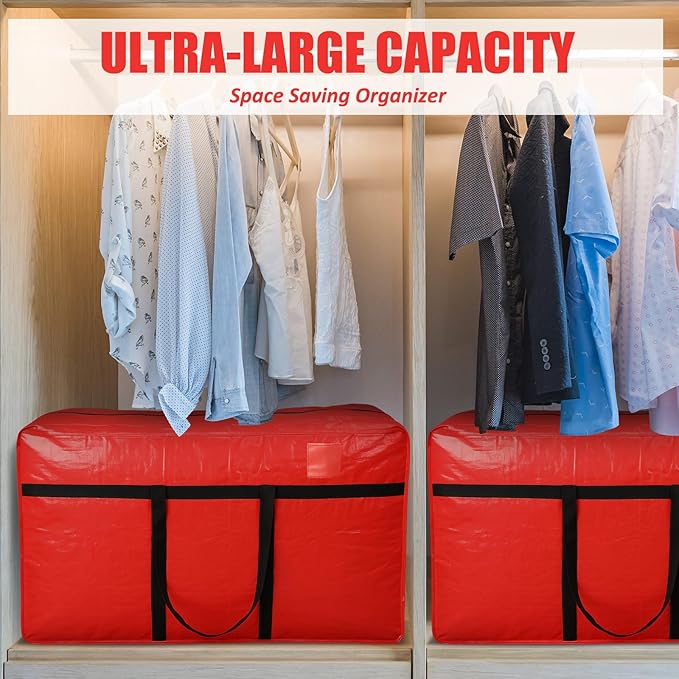 Windyun 4 Pack 69 Gallon Extra Large Moving Bags XXL Heavy Duty Storage Bag with Strong Zipper Handle Jumbo Big Tote Box Foldable for College Dorm Travel Clothes Duffle Blanket Pillow(Red)