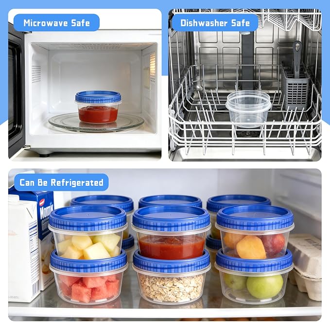 6 Pack Freezer Containers with Screw On Lids, 8 Oz Stackable Reusable Plastic Storage Container, Airtight Plastic Food Storage Containers with Twist Top Lids for Food Soup Jello Sauce