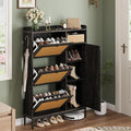 GarveeHome Shoe Cabinet Rattan with 3 Flip Drawers and 4-Tier Shoe Storage Cabinet, Freestanding Shoe Organizer with Adjustable Shelves for Entryway, Closet, Hallway
