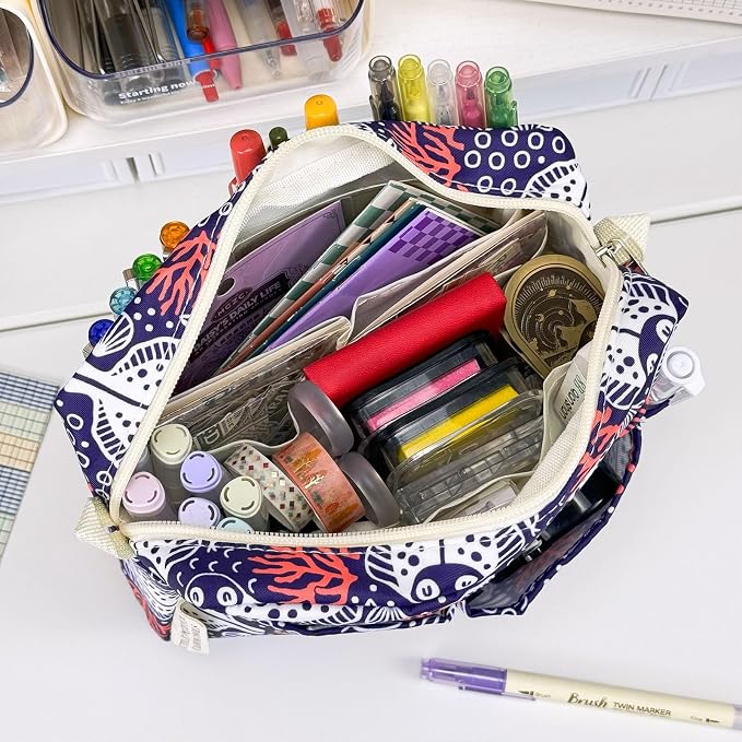 Multiple Pockets Portfolio Organizer with Zippered,Storage Pencil Pouch Bag | Waterproof Travel Toiletry Bag,Portable Pencil Pouch for Notebooks,Stationeries,Make-up,Journal Office Art Supplies,Turbot