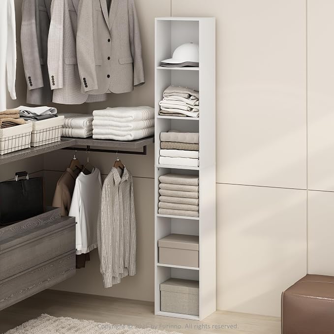 Furinno Cubicle 6-Tier Closet Organizers and Storage, Closet Organizer, Open Shelf Closet Storage, for Wardrobe, Bedroom, Living Room, White