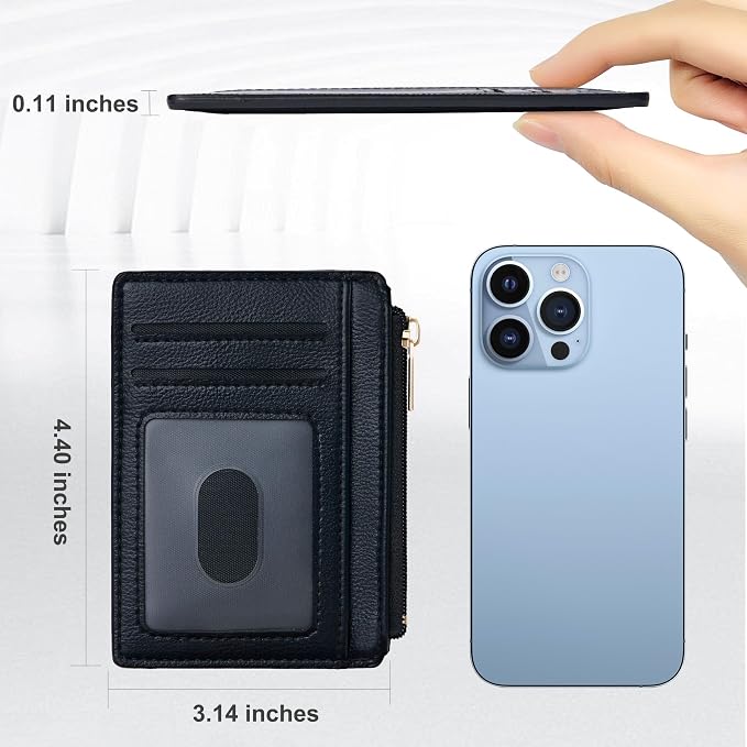 Tipmile Mens RFID Wallet, Small Slim Business Credit Card Holder, Mens Gift | Mini Tiny Cute ID Case, Minimalist Zipper Pocket Wallet, Thin Coin Purse, Mothers Gift