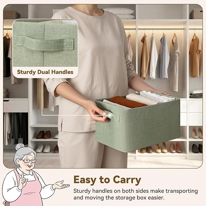 GRANNY SAYS Storage Bins for Closet, Linen Closet Organizers and Storage Baskets with Metal Frame, Storage Bins for Organizing Living Room, Bedroom Wardrobe, Foldable, Sturdy, Sage Green, 2-Pack