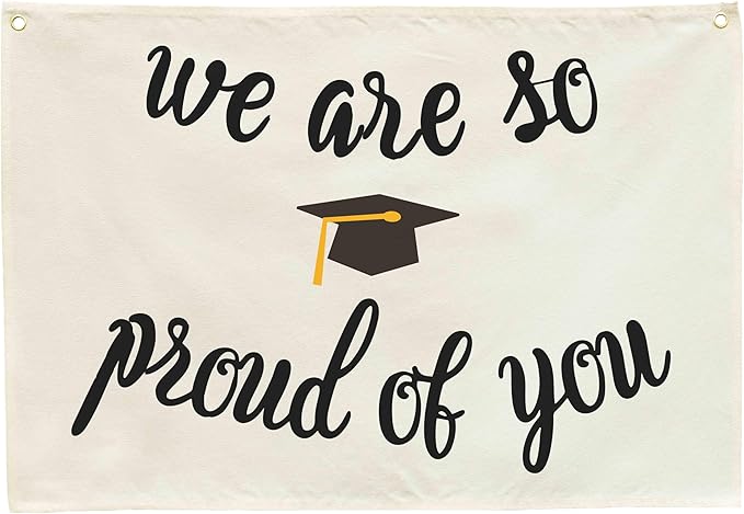 We Are So Proud of You Graduation Banner, Beige Cotton Canvas Wall Hanging Rectangular Flag, Congrats Graduation Party Decor for Class of 2026, School, Home Photo Backdrop 28.5×20 inches