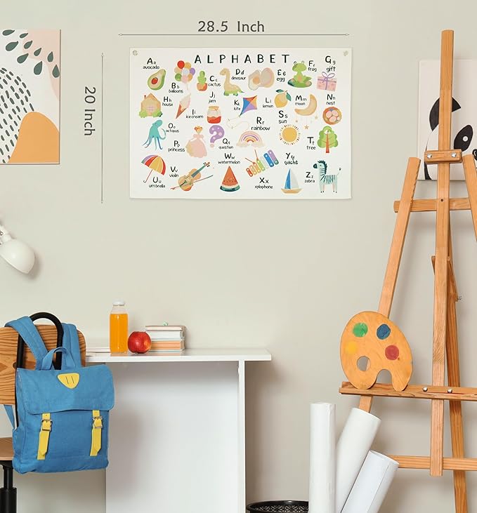 Classroom Wall Flag Decor-Teacher Gift-Inspirational Back to School Wall Banner Decor-Alphabet ABCD-Hanging Rectangular Canvas Banner for Classroom Teacher Office Reading Corner-28.5x20 Inches