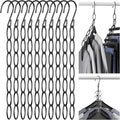 NiHome Clothing Chain Hangers 10-Pack, Space Saving Metal Closet Organizer | Portable 7-Loop, Safety Cap, Collapsible & Wrinkle-Free For Travel, Dorm, RV, Black