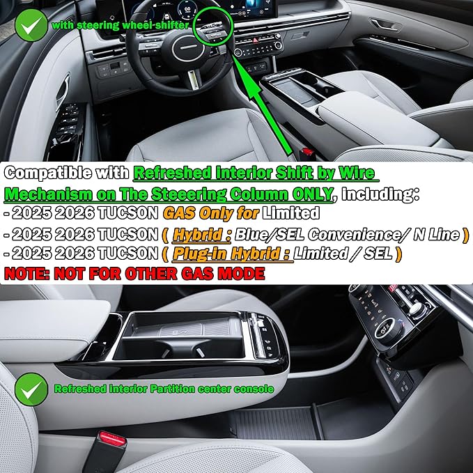TACOBRO Custom-Fit Center Console Organizer Tray for 2025 2026 Hyundai Tucson Compatible with Gas Limited, Hybrid and Plug-in Hybrid Models, Fit Shift by Wire Mechanism on the Steering Column Only