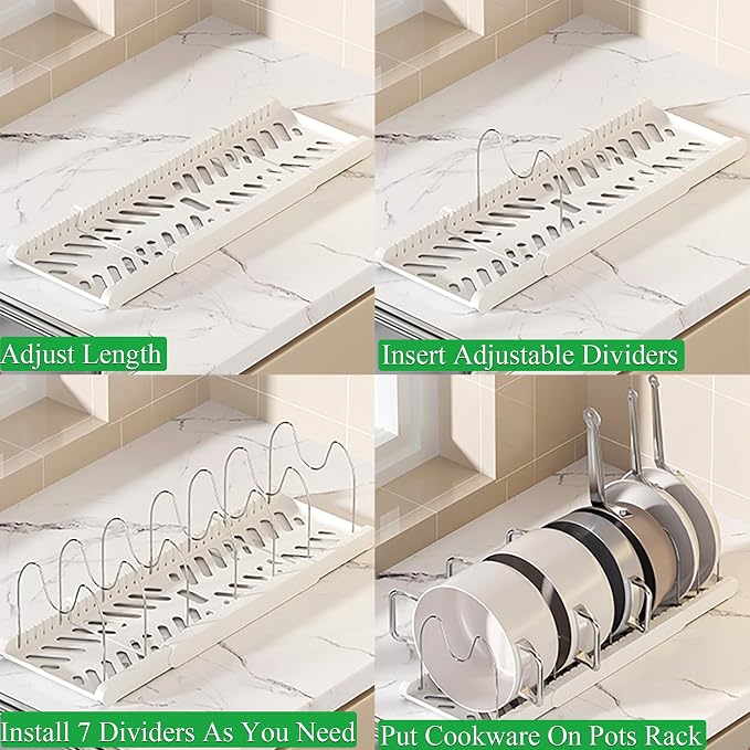 Pot Rack : Pots and Pans Organizer Under Cabinet 7 Adjustable Compartment Expandable Pot Lid Holder for Kitchen Cookware, Bakeware, Lid, Dishes, Cutting Boards,Apricot 2PCS
