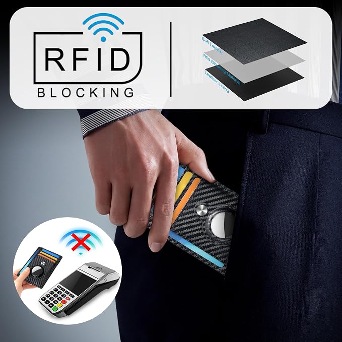 Slim Minimalist Front Pocket Air Tag Wallet, RFID Blocking Card Holder Wallet with Airtag Holder