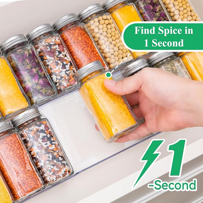 Imncya 8 Pack Clear Spice Drawer Organizer, 4-Tier Expandable Acrylic Spice Rack (13"-26"), Kitchen Seasoning Storage Racks for Drawers and Countertop (Jars Not Included)