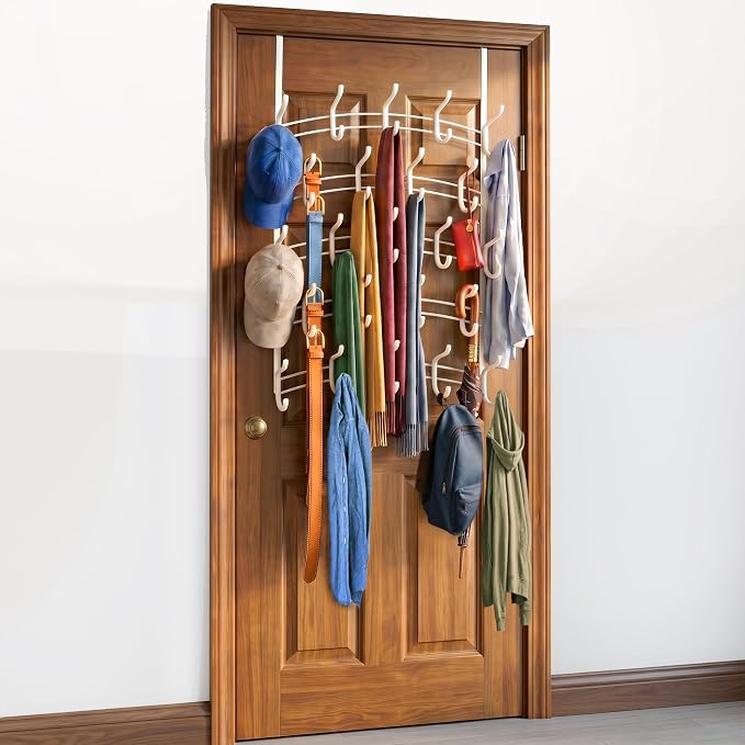 LYNK Professional® Home™ Over the Door Hooks - 46 Hook – Over the Door Coat Rack - Over the Door Hanger - Hanging Towels or Clothes - Bathroom, Bedroom, Laundry Room - Lifetime Ltd. Warranty, White